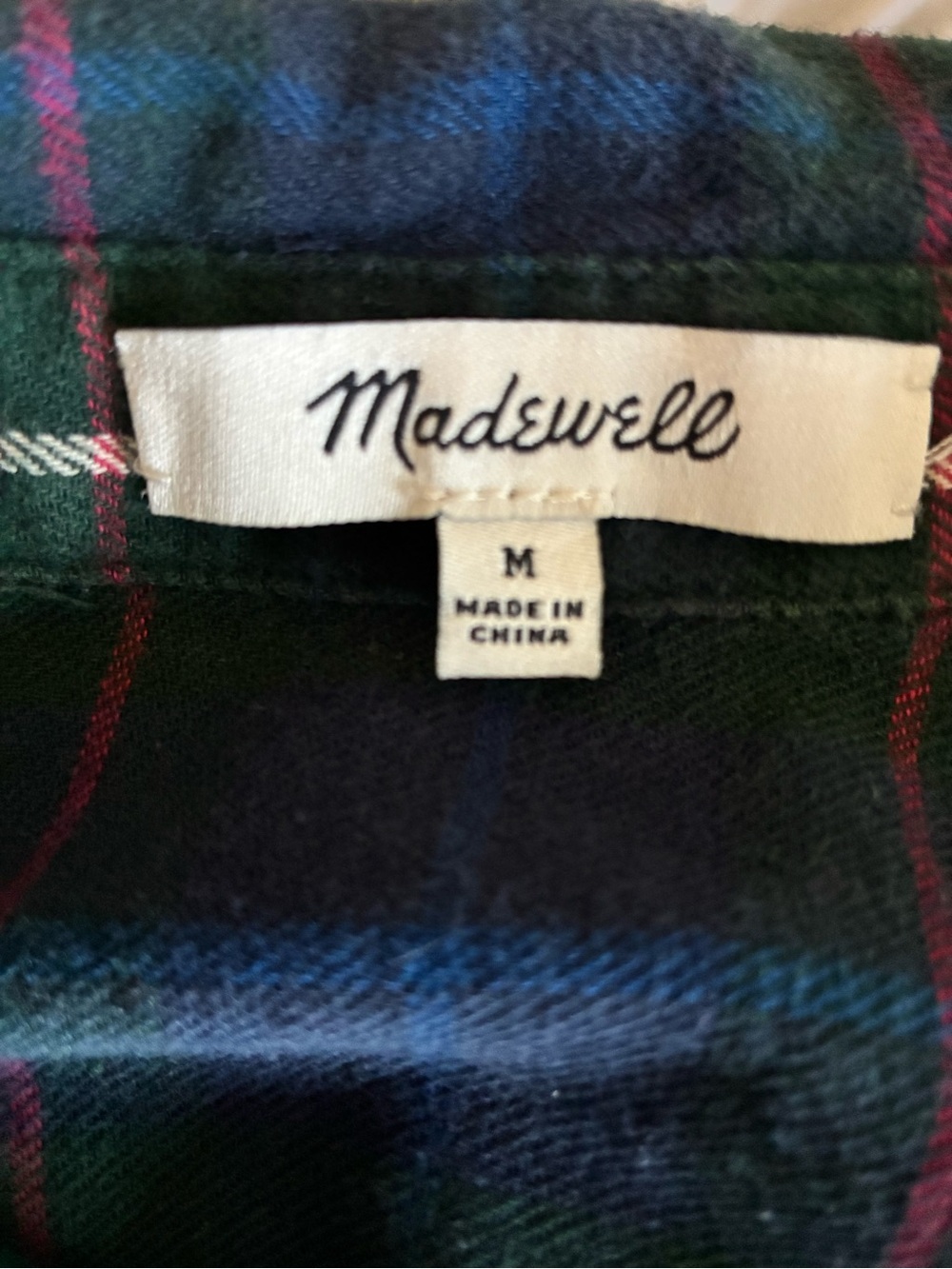 13 Madewell Navy, Green Plaid Button-Up Shirt size Medium - Picture 4 of 5